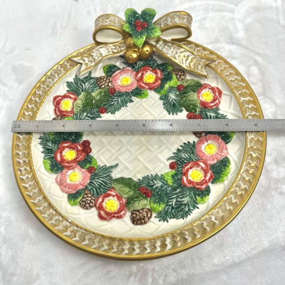 Fitz and Floyd Classics Christmas Raised Ribbon Wreath Canape Plate Red Vintage - Picture 13 of 15